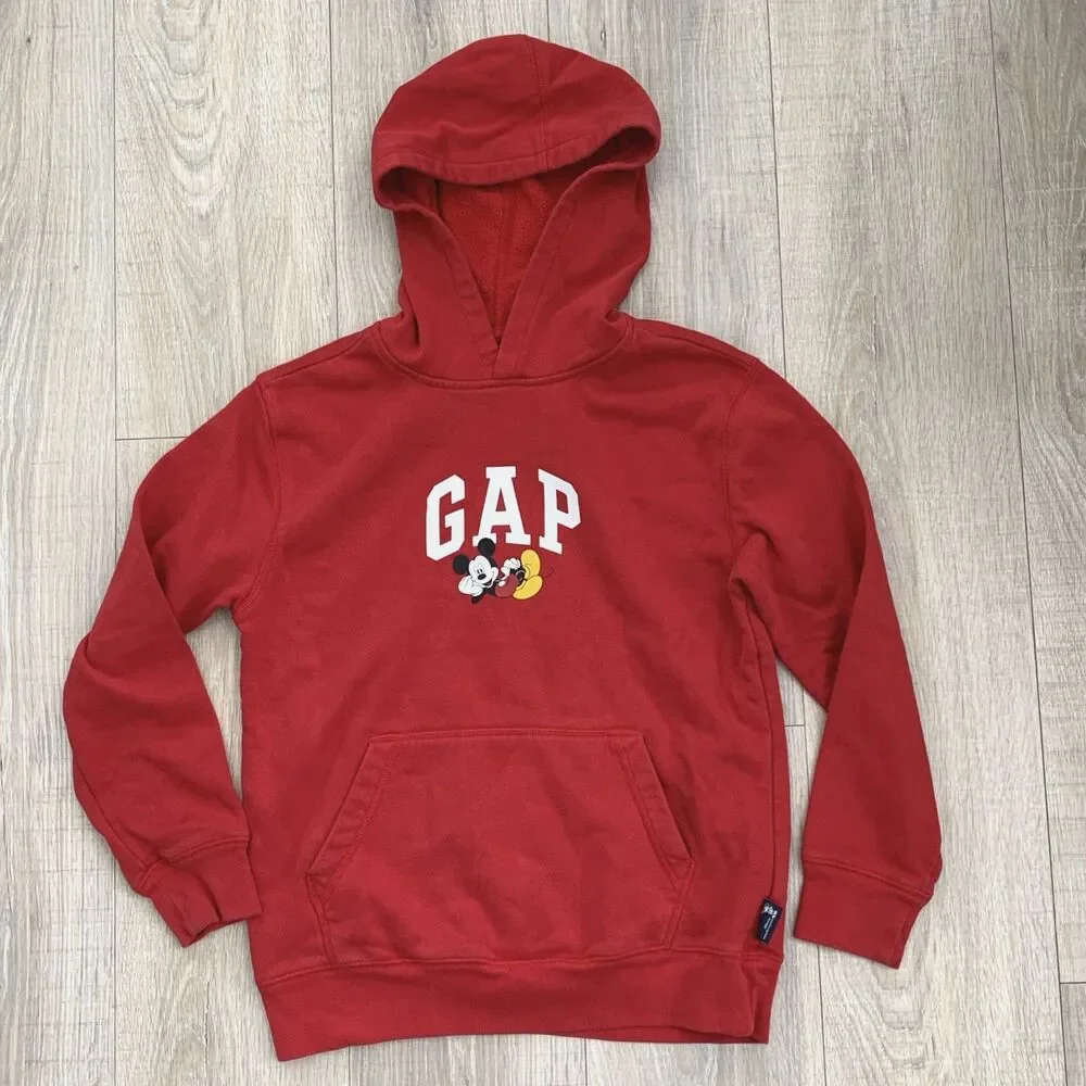 2x Gap Disney Mickey Mouse Hoodie Sweatshirt Logo Hooded Red Blue Kids Sz XL 12